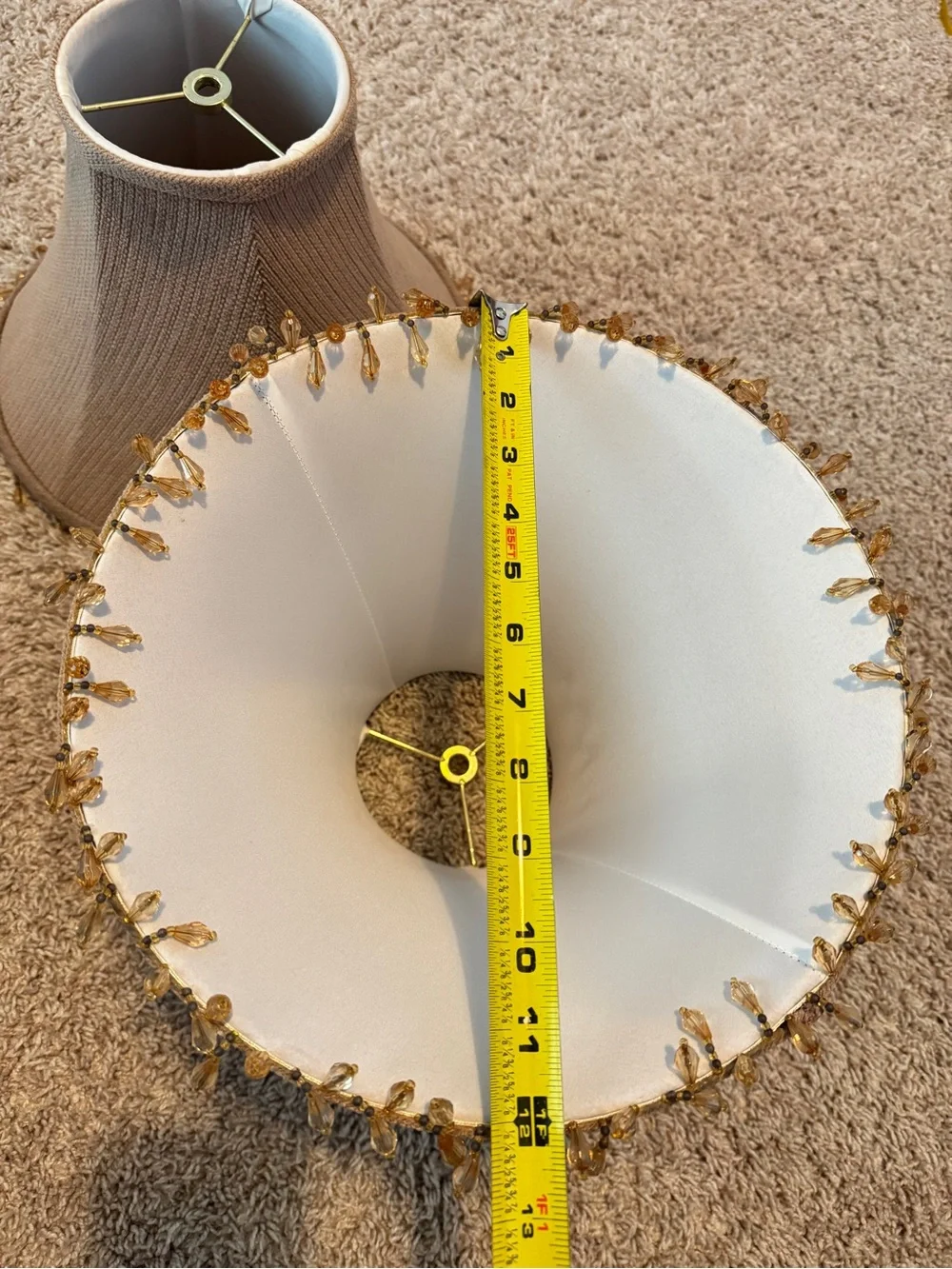 Vintage Beaded Edge Taupe Fabric Lamp Shade Unbranded 9” H 12” W